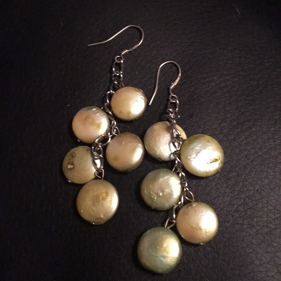 Jewelry - Light Olive Green Coin Pearl Dangle Earrings
